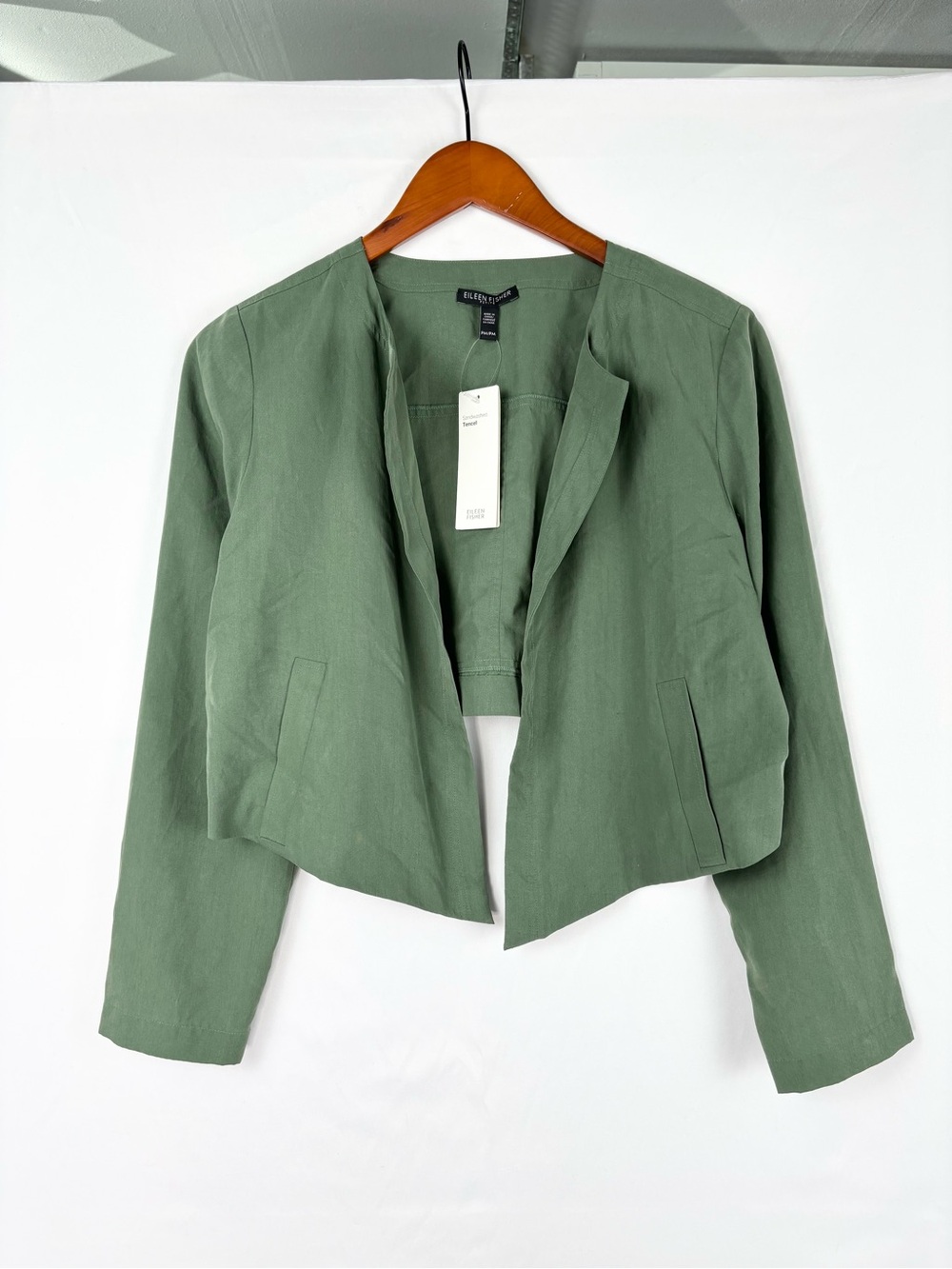 New Eileen Fisher Nori Sandwashed‎ Tencel Round Neck Jacket Size Medium Petite